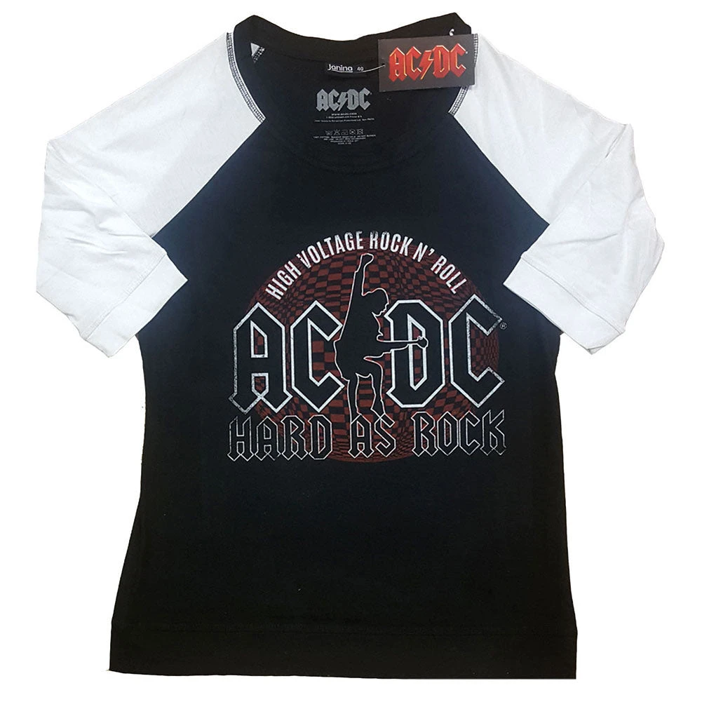 AC/DC Hard As Rock Ladies Raglan Tee Junior Top 1 AC/DC Hard As Rock Ladies Raglan Tee Junior Top