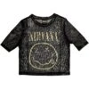 Nirvana Yellow Happy Face Ladies Mesh Crop Top Junior Top