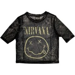 Nirvana Yellow Happy Face Ladies Mesh Crop Top Junior Top