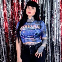 Nirvana Pastel Happy Face Ladies Mesh Crop Top Junior Top 3 Nirvana Pastel Happy Face Ladies Mesh Crop Top Junior Top -AC/DC Store 449717B