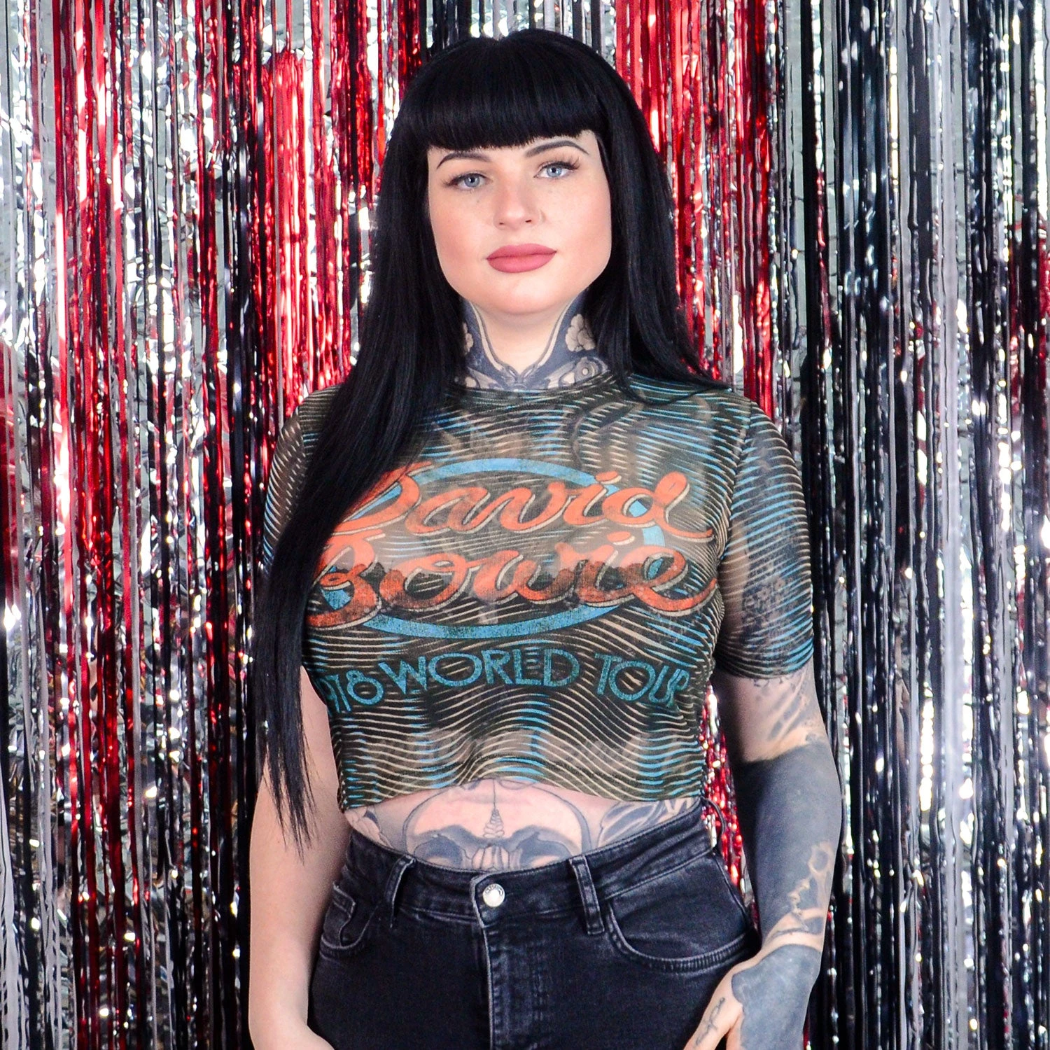 DAVID BOWIE 1978 World Tour Ladies Mesh Crop Top Junior Top 2 DAVID BOWIE 1978 World Tour Ladies Mesh Crop Top Junior Top - Image 2